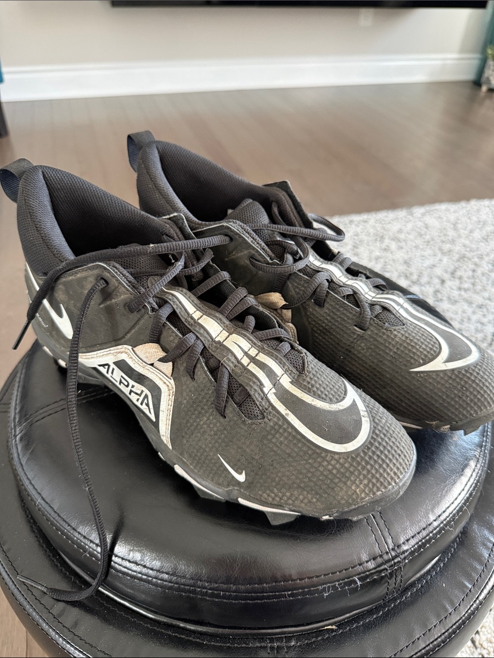 Nike Black and Silver Alpha Football Cleats